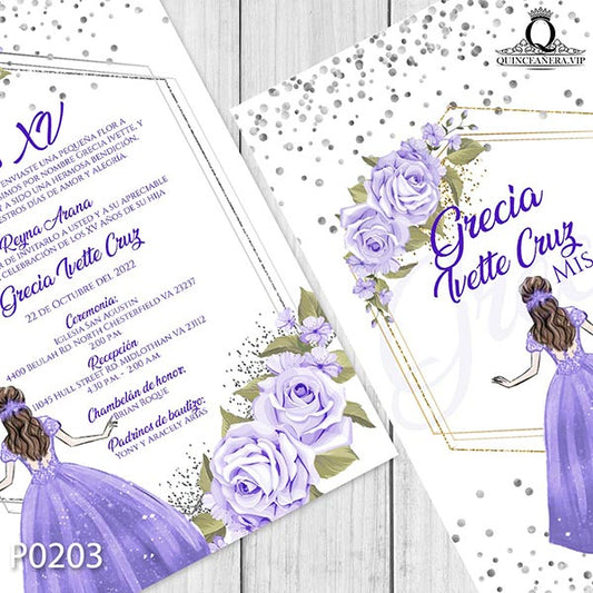 Invitación de XV años de tema Floral 0203